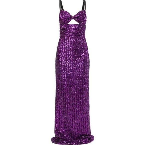 Dolce And Gabbana Purple Sequinned Cut Out Long Dress